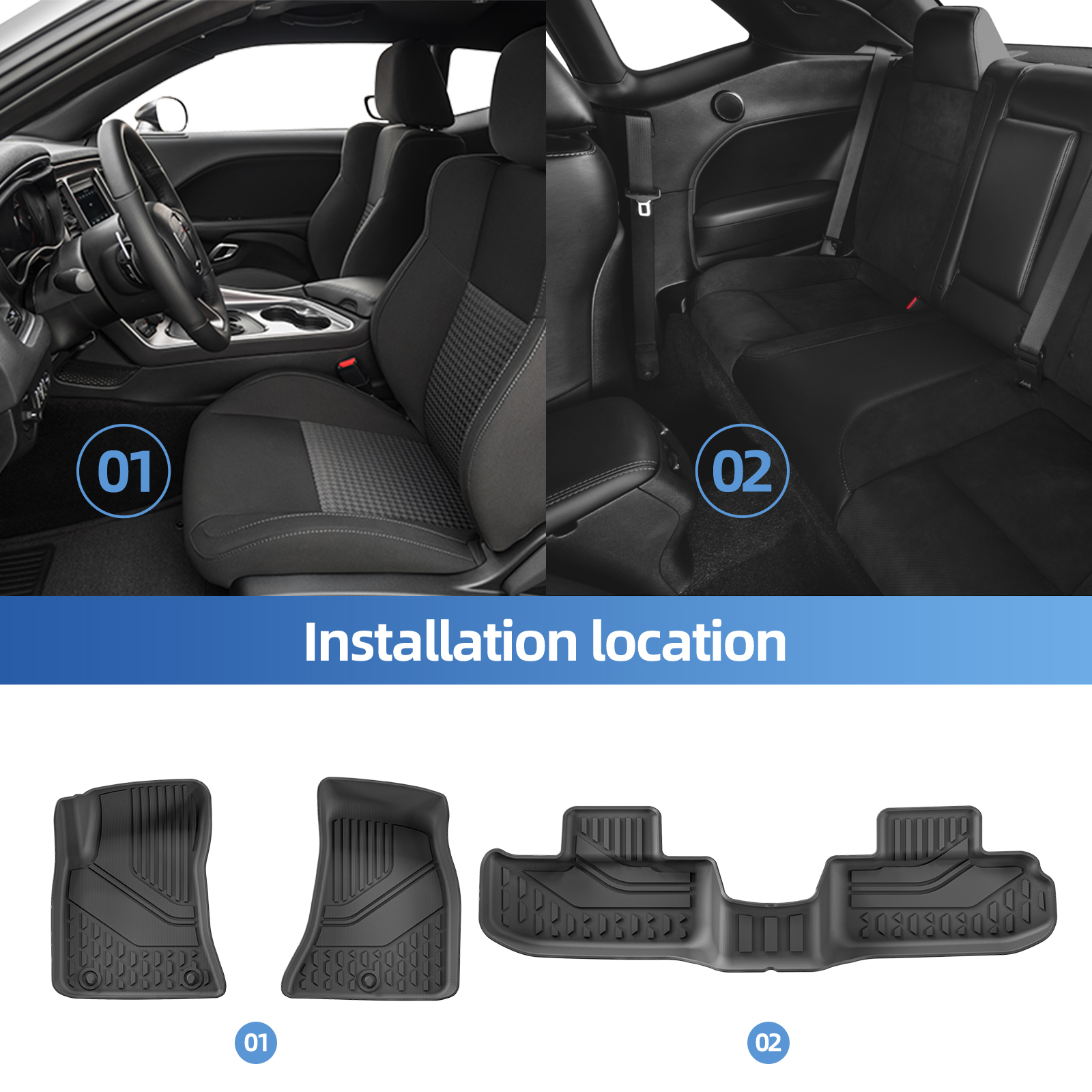 Car Floor Mat Rubber - for 2011 - 2023 Dodge Challenger