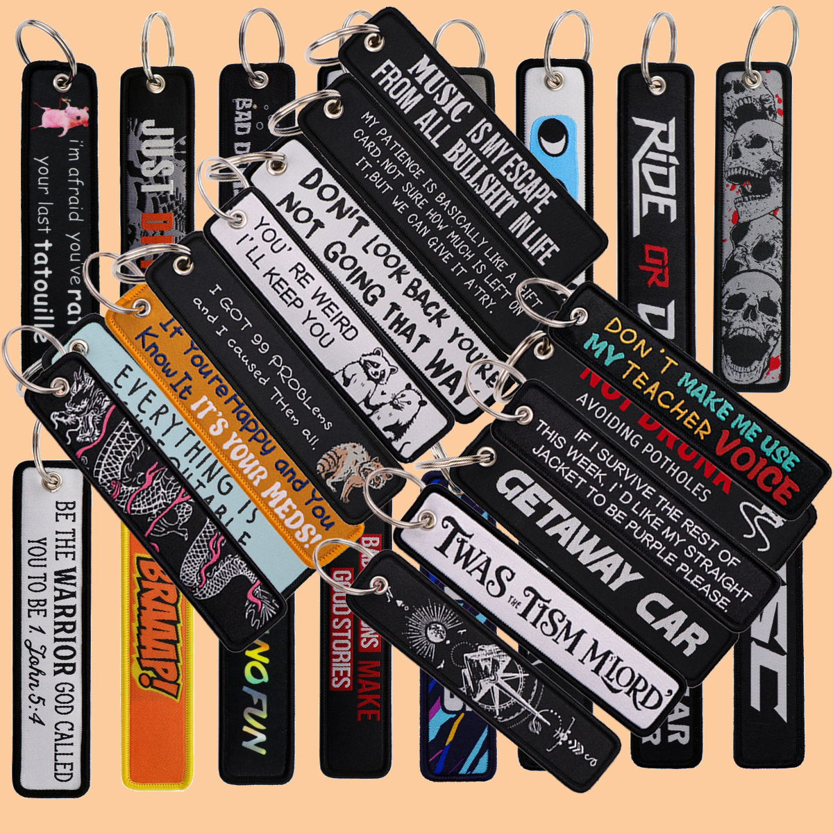 Car Accessories Quotation - 1pcs Skeleton Quotation Embroidered Keys Tag