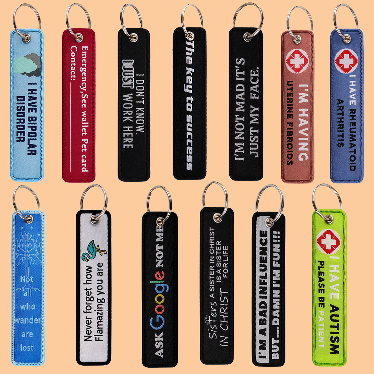 Car Accessories Quotation - 1pcs Disease Quotation Embroidered Keychain Cartoon