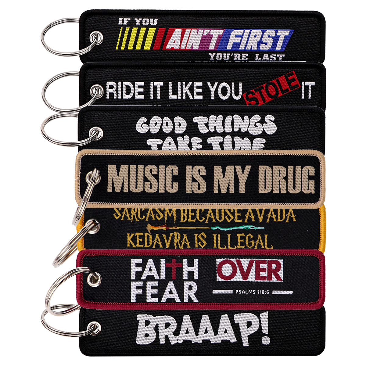 Car Accessories Quotation - Music Is My Drug Embroidery Keyring